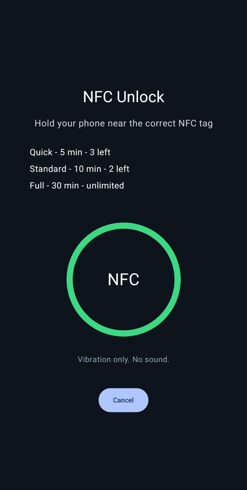 LoopBreak NFC unlock screen