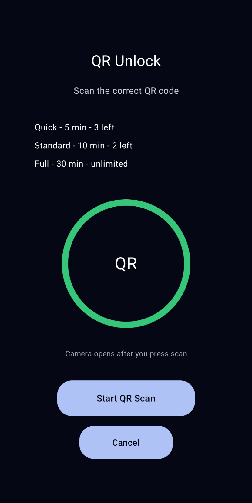 LoopBreak QR unlock screen