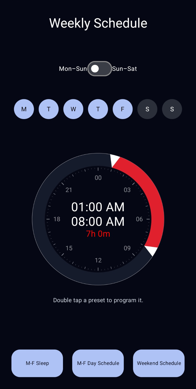 LoopBreak weekly schedule screen